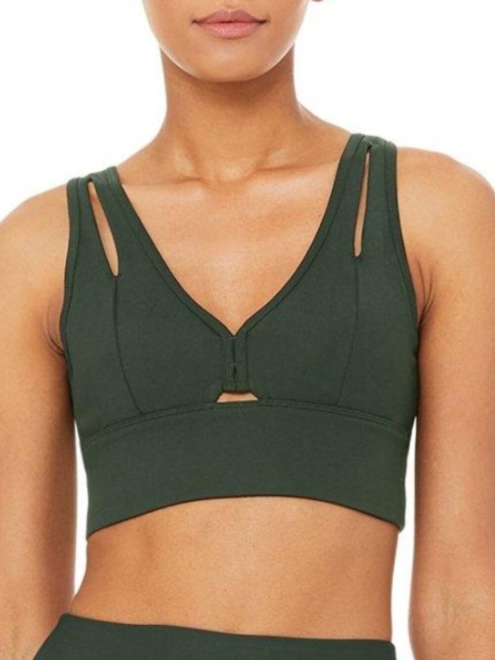 ALO YOGA UNITED BRA DOUBLE V NECK in Hunter Green Small